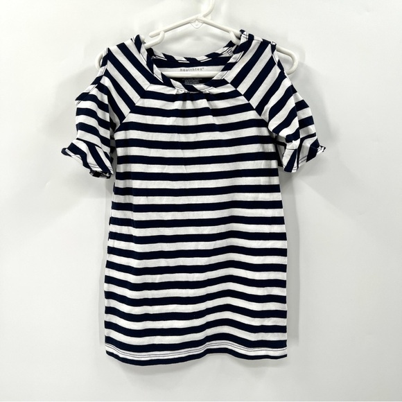 HEALTHTEX Girl's White & Navy Blue Stripe Cold Shoulder Tunic Top Size 3T - Picture 1 of 9